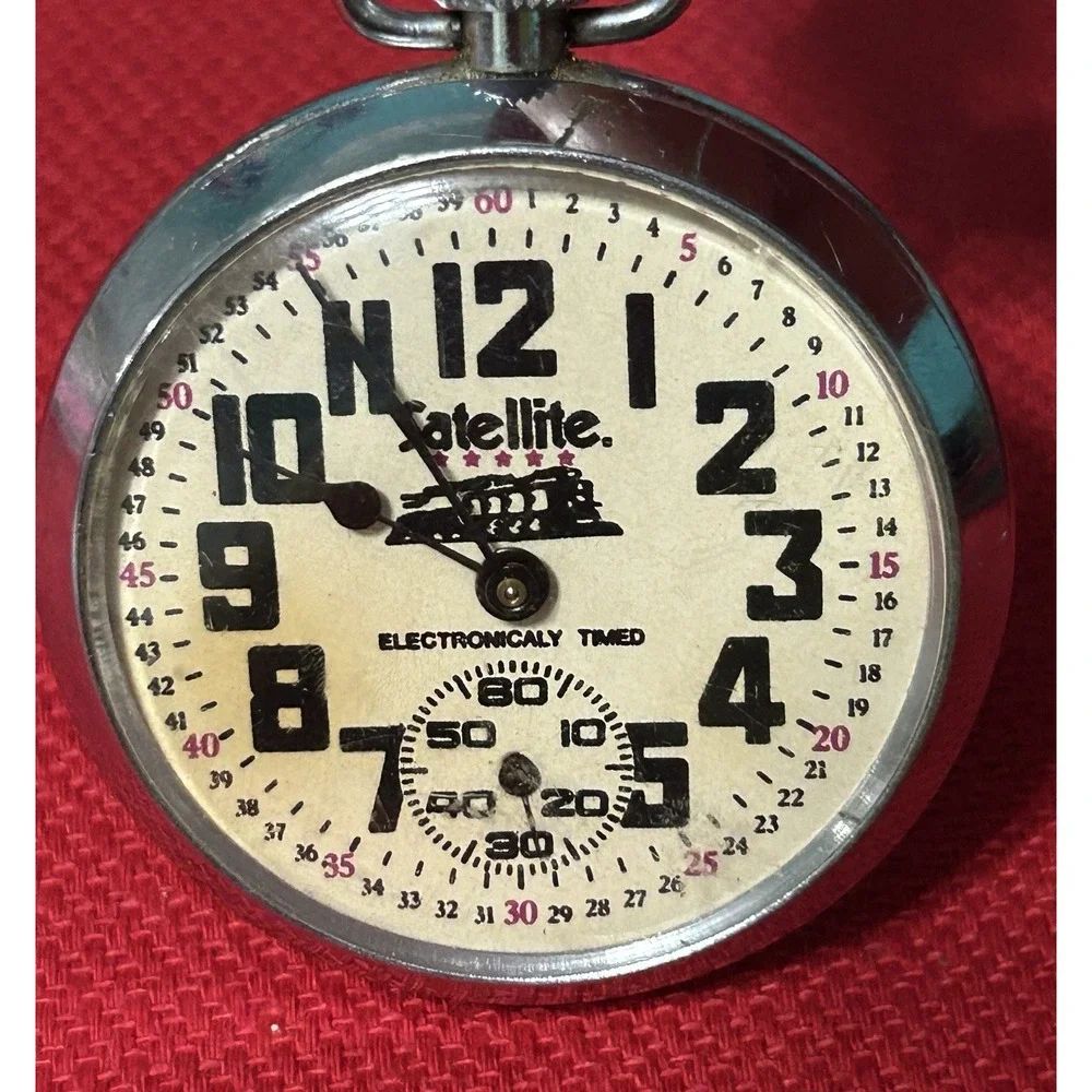 Vintage Satellite Train Railroad Mechanical Wind Up Pocket Watch Read
